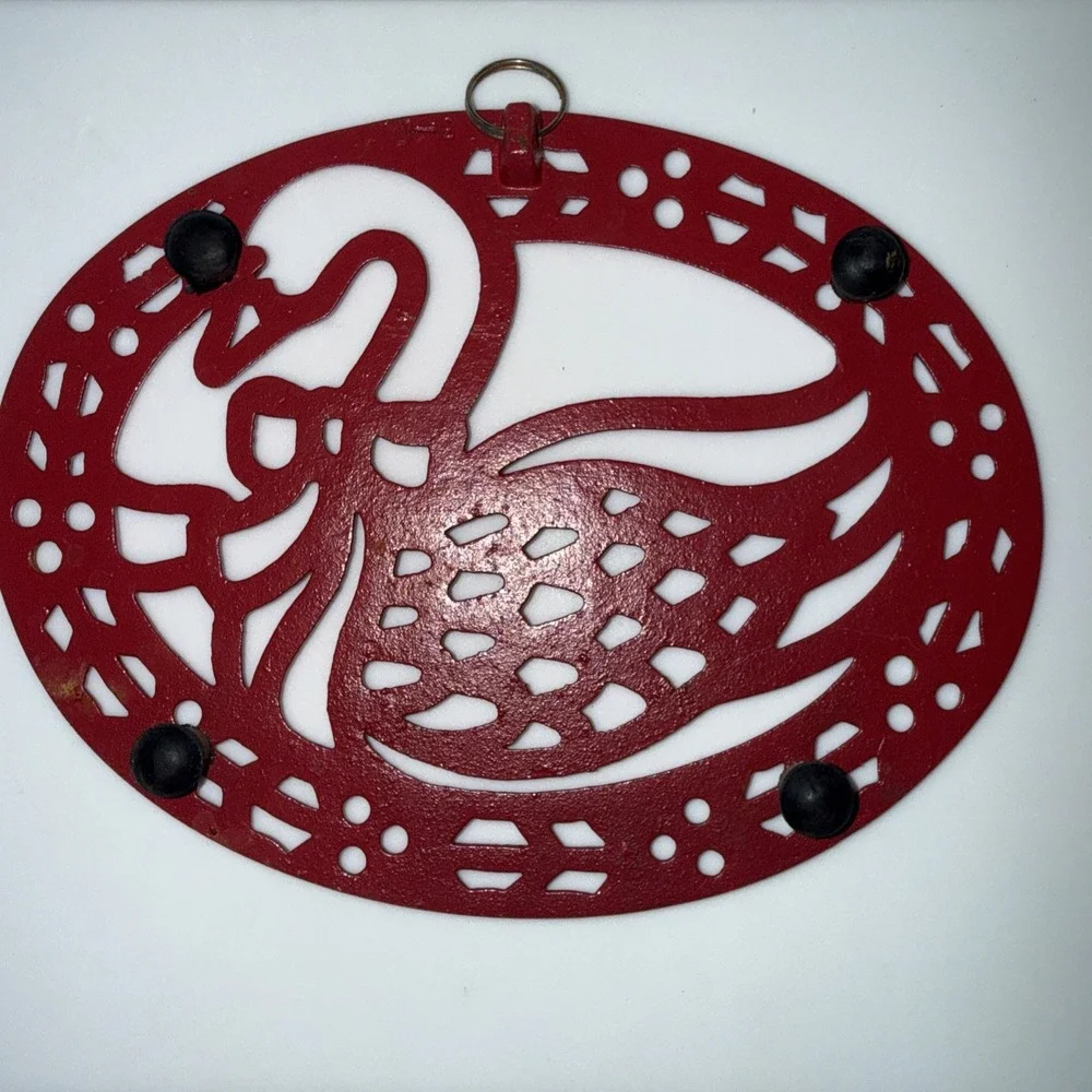 Red Cast Iron Goose Gander Swan Kitchenware Trivet 7-1/4